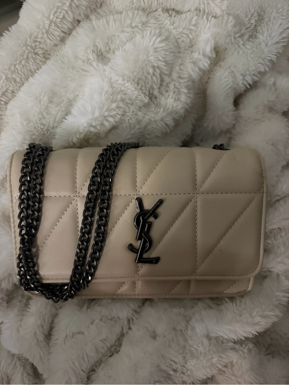 Yves Saint Laurent Quilted Leather Crossbody Bag in Cream with Black Hardware